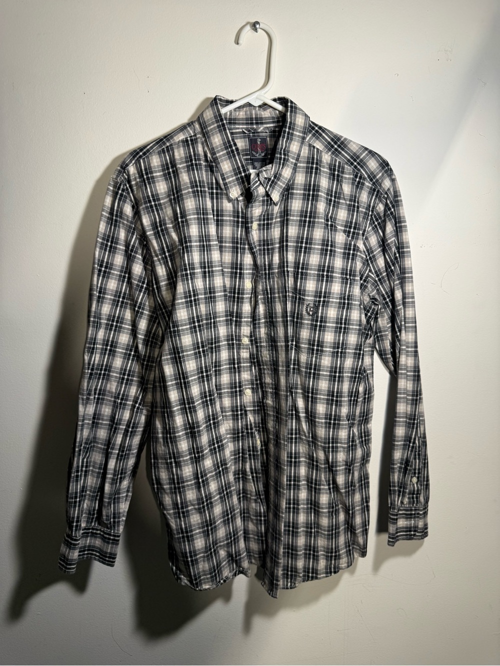 Chaps Black and White Plaid Button-Down Shirt - Men's